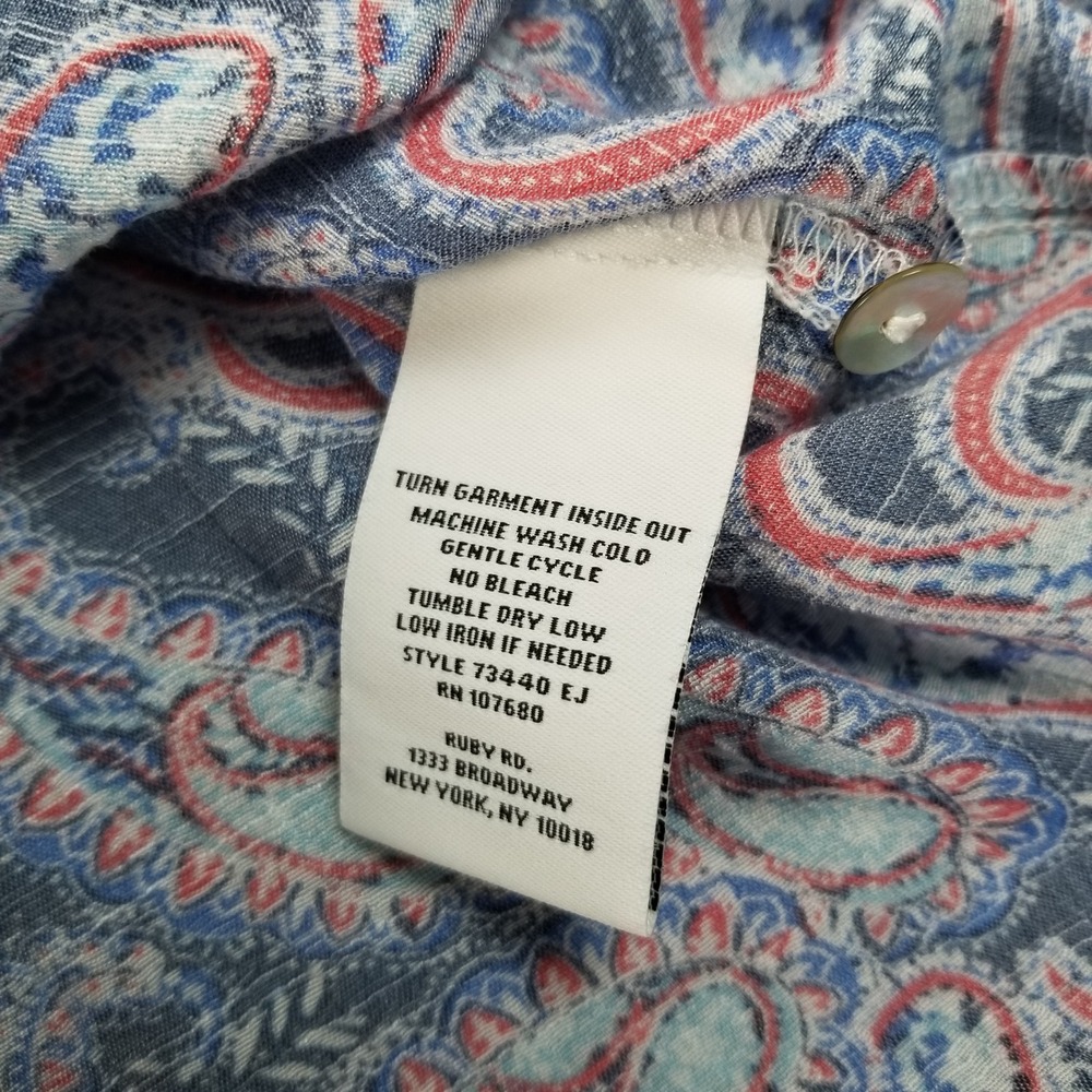 Ruby Rd Button Up Shirt Women's Small S Blue Red Paisley See Through 3/4 Sleeve - Picture 7 of 9